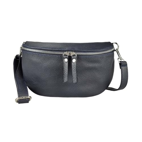 Made in Italy Damen Leder Tasche Handytasche Gürteltasche Crossbody Hüfttasche Bauchtasche Umhängetasche Cross-Over Bodybag Schultertasche Kosmetiktasche Dunkelblau von ITALYSHOP24