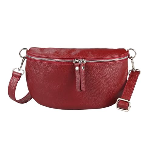 Made in Italy Damen Leder Tasche Handytasche Gürteltasche Crossbody Hüfttasche Bauchtasche Umhängetasche Cross-Over Bodybag Schultertasche Kosmetiktasche Dunkelrot von ITALYSHOP24