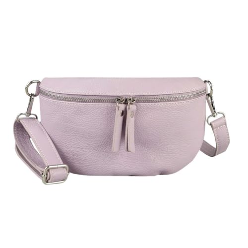 Made in Italy Damen Leder Tasche Handytasche Gürteltasche Crossbody Hüfttasche Bauchtasche Umhängetasche Cross-Over Bodybag Schultertasche Kosmetiktasche Flieder von ITALYSHOP24
