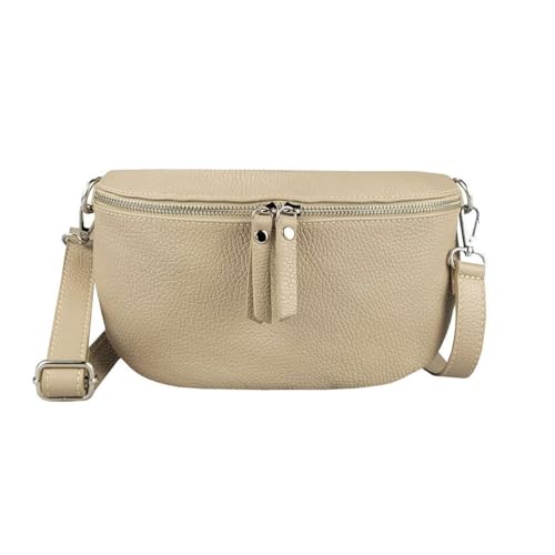 Made in Italy Damen Leder Tasche Handytasche Gürteltasche Crossbody Hüfttasche Bauchtasche Umhängetasche Cross-Over Bodybag Schultertasche Kosmetiktasche Helltaupe von ITALYSHOP24