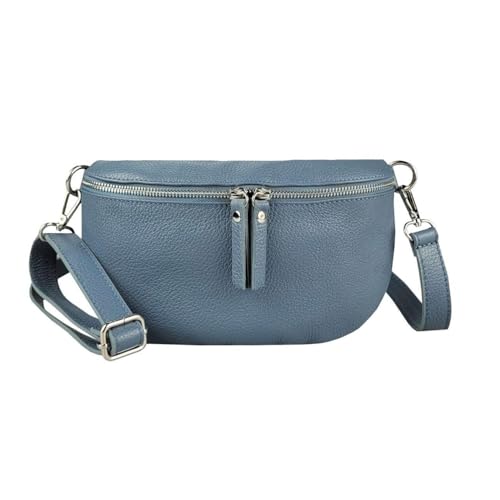Made in Italy Damen Leder Tasche Handytasche Gürteltasche Crossbody Hüfttasche Bauchtasche Umhängetasche Cross-Over Bodybag Schultertasche Kosmetiktasche Jeansblau von ITALYSHOP24