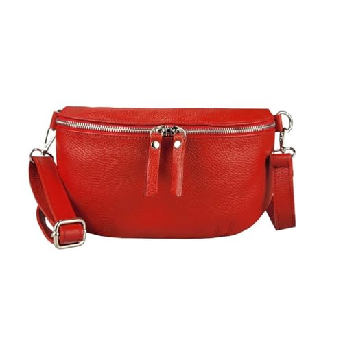 Made in Italy Damen Leder Tasche Handytasche Gürteltasche Crossbody Hüfttasche Bauchtasche Umhängetasche Cross-Over Bodybag Schultertasche Kosmetiktasche Rot von ITALYSHOP24