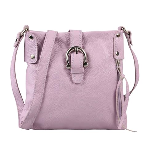 Made in Italy Damen Leder Tasche Schultertasche Crossover Handtasche Umhängetasche Bodybag Abendtasche Crossbody Ledertasche Flieder von ITALYSHOP24