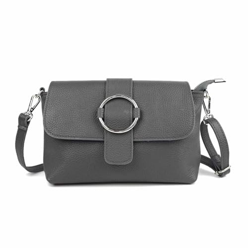 Made in Italy Damen Leder Tasche Umhängetasche Cross Over Body Messenger Bag Echtleder Ledertasche Schultertasche Brusttasche Hüfttasche Gürteltasche Clutch Abendtasche Grau von ITALYSHOP24