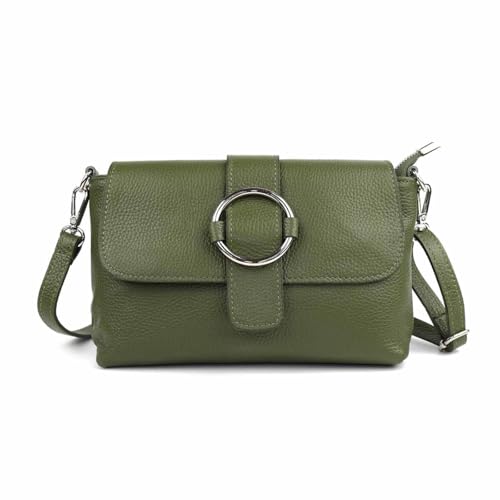 Made in Italy Damen Leder Tasche Umhängetasche Cross Over Body Messenger Bag Echtleder Ledertasche Schultertasche Brusttasche Hüfttasche Gürteltasche Clutch Abendtasche Olivgrün von ITALYSHOP24