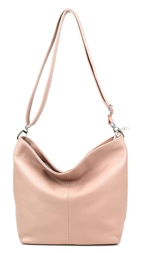 Made in Italy Damen Leder Tasche Umhängetasche Shopper Cross Over Body Bag Handtasche Ledertasche Schultertasche Hobo Bag Altrosa von ITALYSHOP24