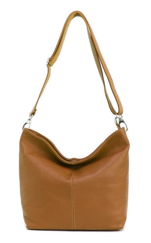 Made in Italy Damen Leder Tasche Umhängetasche Shopper Cross Over Body Bag Handtasche Ledertasche Schultertasche Hobo Bag Cognac von ITALYSHOP24