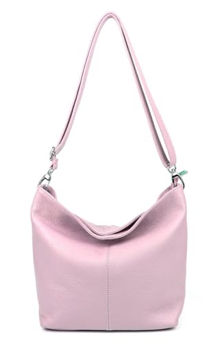 Made in Italy Damen Leder Tasche Umhängetasche Shopper Cross Over Body Bag Handtasche Ledertasche Schultertasche Hobo Bag Flieder von ITALYSHOP24