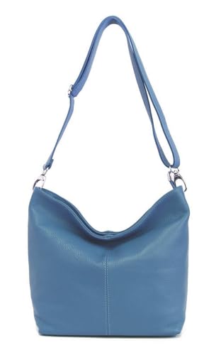 Made in Italy Damen Leder Tasche Umhängetasche Shopper Cross Over Body Bag Handtasche Ledertasche Schultertasche Hobo Bag Jeansblau von ITALYSHOP24