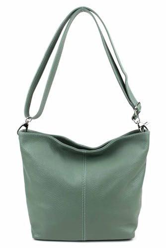 Made in Italy Damen Leder Tasche Umhängetasche Shopper Cross Over Body Bag Handtasche Ledertasche Schultertasche Hobo Bag Mint von ITALYSHOP24