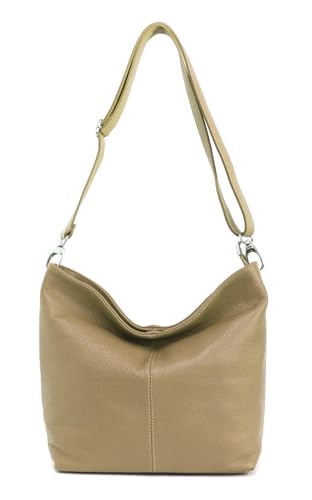 Made in Italy Damen Leder Tasche Umhängetasche Shopper Cross Over Body Bag Handtasche Ledertasche Schultertasche Hobo Bag Taupe von ITALYSHOP24