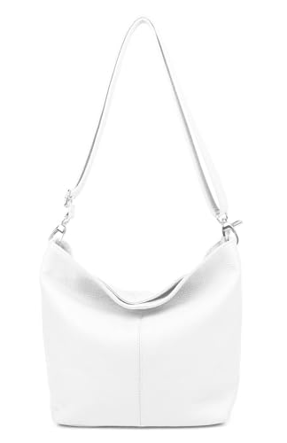 Made in Italy Damen Leder Tasche Umhängetasche Shopper Cross Over Body Bag Handtasche Ledertasche Schultertasche Hobo Bag Weiß von ITALYSHOP24