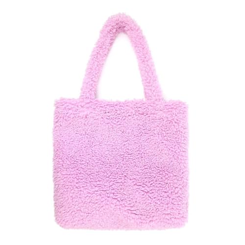 Made in Italy Damen Teddyfell Tasche Shopper Tote Bag Handtasche Plüsch Schultertasche Teddytasche Pelz Damentasche Felltasche Wintertasche Flieder von ITALYSHOP24