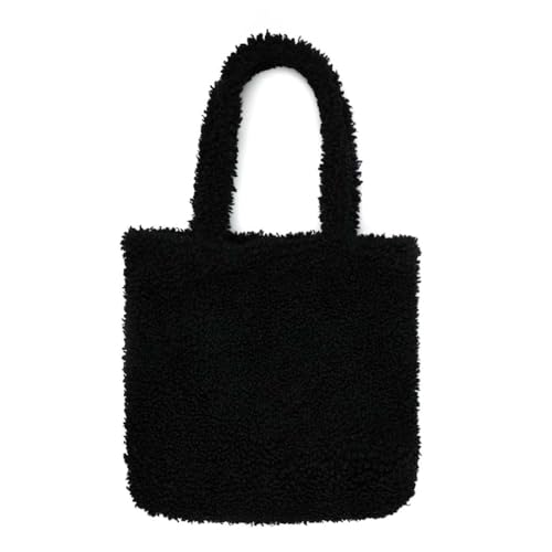 Made in Italy Damen Teddyfell Tasche Shopper Tote Bag Handtasche Plüsch Schultertasche Teddytasche Pelz Damentasche Felltasche Wintertasche Schwarz von ITALYSHOP24