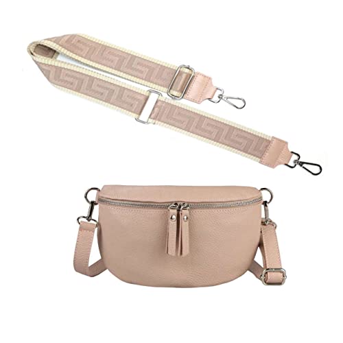 Made in Italy OBC DAMEN SET Gürteltasche + Schultergurt LEDER Crossbody Hüfttasche Bauchtasche Umhängetasche Brusttasche CrossOver Bag Schultertasche Handytasche Geldtasche Antikrosa S (25cm) + Gürtel von ITALYSHOP24