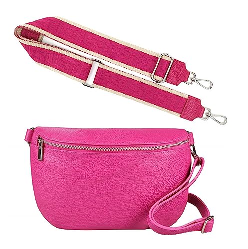 Made in Italy OBC Damen Set Gürteltasche + Schultergurt Leder Crossbody Hüfttasche Bauchtasche Umhängetasche Brusttasche Crossover Bag Schultertasche Handytasche Geldtasche Pink M (27cm) + Gürtel von ITALYSHOP24