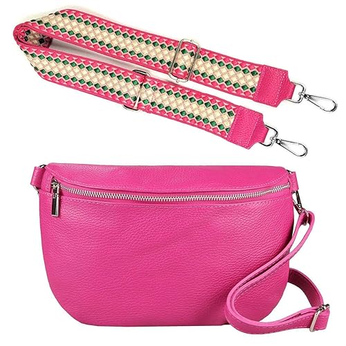 Made in Italy OBC Damen Set Gürteltasche + Schultergurt Leder Crossbody Hüfttasche Bauchtasche Umhängetasche Brusttasche Crossover Bag Schultertasche Handytasche Geldtasche Pink M (27cm) + Gürtel von ITALYSHOP24