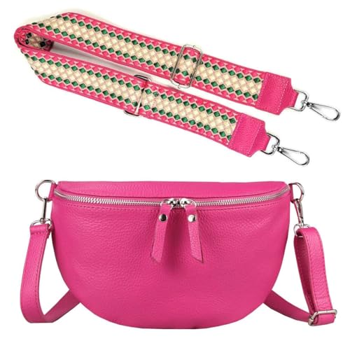 Made in Italy OBC Damen Set Gürteltasche + Schultergurt Leder Crossbody Hüfttasche Bauchtasche Umhängetasche Brusttasche Crossover Bag Schultertasche Handytasche Geldtasche Pink M (28cm) + Gürtel von ITALYSHOP24