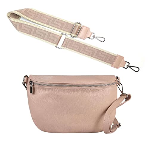 Made in Italy OBC Damen Set Gürteltasche + Schultergurt Leder Crossbody Hüfttasche Bauchtasche Umhängetasche Brusttasche Crossover Bodybag Schultertasche Handy Geldtasche Tasche Antikrosa S Gürtel von ITALYSHOP24