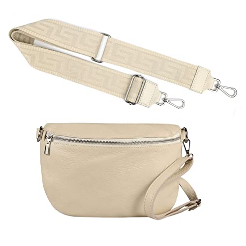 Made in Italy OBC Damen Set Gürteltasche + Schultergurt Leder Crossbody Hüfttasche Bauchtasche Umhängetasche Brusttasche Crossover Bodybag Schultertasche Handy Geldtasche Tasche Beige S Gürtel von ITALYSHOP24