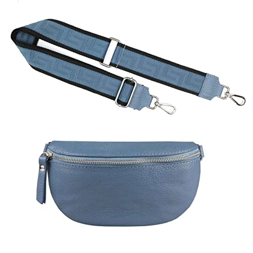 Made in Italy OBC Damen Set Gürteltasche + Schultergurt Leder Crossbody Hüfttasche Bauchtasche Umhängetasche Brusttasche Crossover Bodybag Schultertasche Handy Geldtasche Tasche Jeansblau S Gürtel von ITALYSHOP24