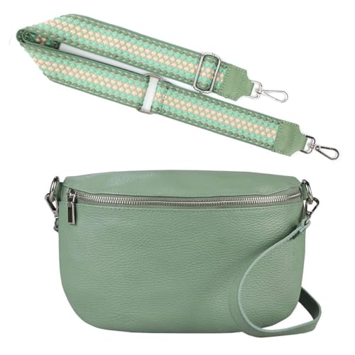 Made in Italy OBC Damen Set Gürteltasche + Schultergurt Leder Crossbody Hüfttasche Bauchtasche Umhängetasche Brusttasche Crossover Bodybag Schultertasche Handy Geldtasche Tasche Mint M Gürtel von ITALYSHOP24