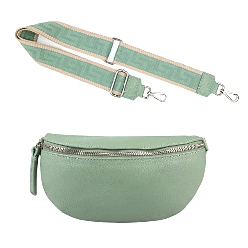 Made in Italy OBC Damen Set Gürteltasche + Schultergurt Leder Crossbody Hüfttasche Bauchtasche Umhängetasche Brusttasche Crossover Bodybag Schultertasche Handy Geldtasche Tasche Mint S Gürtel von ITALYSHOP24