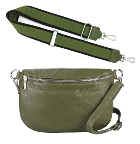 Made in Italy OBC Damen Set Gürteltasche + Schultergurt Leder Crossbody Hüfttasche Bauchtasche Umhängetasche Brusttasche Crossover Bodybag Schultertasche Handy Geldtasche Tasche Olive M Gürtel von ITALYSHOP24