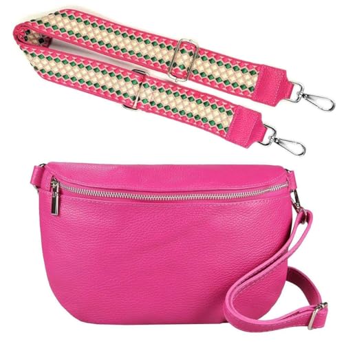 Made in Italy OBC Damen Set Gürteltasche + Schultergurt Leder Crossbody Hüfttasche Bauchtasche Umhängetasche Brusttasche Crossover Bodybag Schultertasche Handy Geldtasche Tasche Pink M Gürtel von ITALYSHOP24