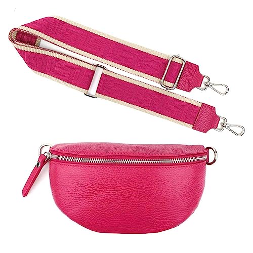 Made in Italy OBC Damen Set Gürteltasche + Schultergurt Leder Crossbody Hüfttasche Bauchtasche Umhängetasche Brusttasche Crossover Bodybag Schultertasche Handy Geldtasche Tasche Pink S Gürtel von ITALYSHOP24