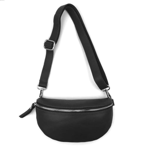 Made in Italy OBC Damen Set Gürteltasche + Schultergurt Leder Crossbody Hüfttasche Bauchtasche Umhängetasche Brusttasche Crossover Bodybag Schultertasche Handytasche Geldtasche Tasche Schwarz Gürtel von ITALYSHOP24