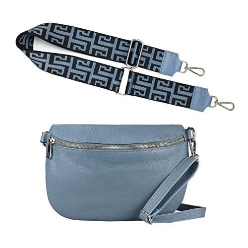 Made in Italy OBC Damen Set Gürteltasche + Schultergurt Leder Crossbody Hüfttasche Bauchtasche Umhängetasche Brusttasche Crossover Bodybag Schultertasche Handytasche Tasche Jeans M (27cm) + Gürtel von ITALYSHOP24