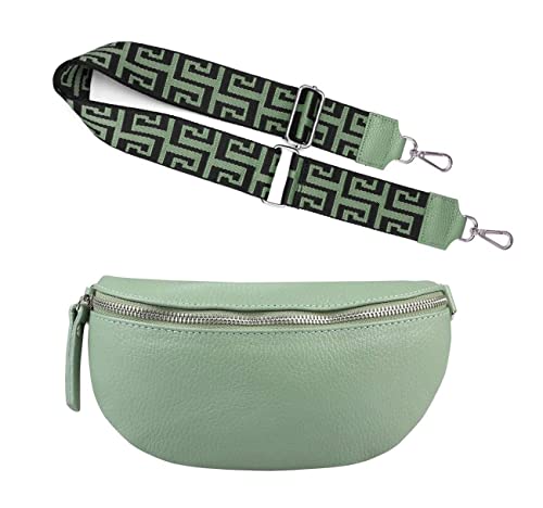 Made in Italy OBC Damen Set Gürteltasche + Schultergurt Leder Crossbody Hüfttasche Bauchtasche Umhängetasche Brusttasche Crossover Bodybag Schultertasche Handytasche Tasche Mint S (22cm) + Gürtel von ITALYSHOP24