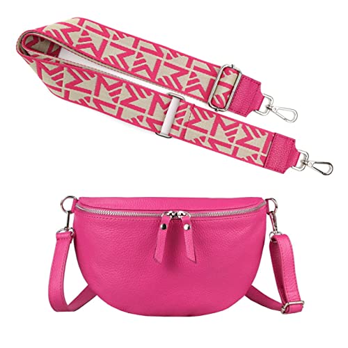 Made in Italy OBC Damen Set Gürteltasche + Schultergurt Leder Crossbody Hüfttasche Bauchtasche Umhängetasche Brusttasche Crossover Bodybag Schultertasche Handytasche Tasche Pink M (28cm) + Gürtel von ITALYSHOP24
