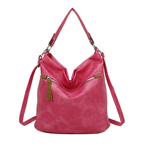 OBC DAMEN TASCHE SHOPPER Hobo-Bag Schultertasche Umhängetasche Handtasche CrossOver Damentasche Beuteltasche Henkeltasche Reise Leder Optik Pink von ITALYSHOP24