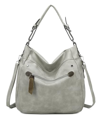 OBC DAMEN TASCHE SHOPPER Hobo-Bag Schultertasche Umhängetasche Handtasche CrossOver Reisetasche Beuteltasche Leder Optik Grau von ITALYSHOP24