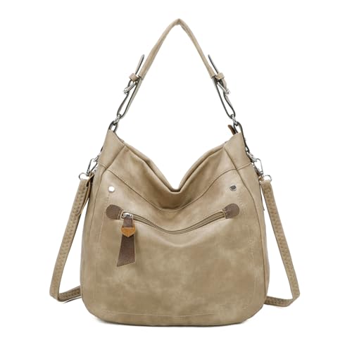 OBC DAMEN TASCHE SHOPPER Hobo-Bag Schultertasche Umhängetasche Handtasche CrossOver Reisetasche Beuteltasche Leder Optik Taupe von ITALYSHOP24