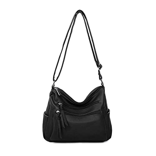 OBC Damen Tasche Shopper Schultertasche Umhängetasche Crossbody Henkeltasche Beuteltasche Crossover Handtasche City Bag Reise Kunst-Leder Schwarz von ITALYSHOP24
