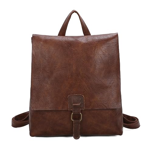 ITALYSHOP24 OBC Damen Rucksack Tasche Crossbody Handtasche Messenger Schultertasche Umhängetasche Shopper Vintage Kuriertasche Überschlagtasche Leder Optik Braun 32x33x10 cm von ITALYSHOP24