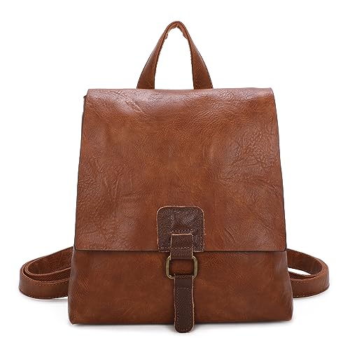 OBC Damen Rucksack Tasche Crossbody Handtasche Messenger Schultertasche Umhängetasche Shopper Vintage Kuriertasche Überschlagtasche Leder Optik Cognac 32x33x10 cm von ITALYSHOP24