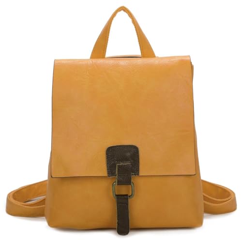 OBC Damen Rucksack Tasche Crossbody Handtasche Messenger Schultertasche Umhängetasche Shopper Vintage Kuriertasche Überschlagtasche Leder Optik Gelb 32x33x10 cm von ITALYSHOP24