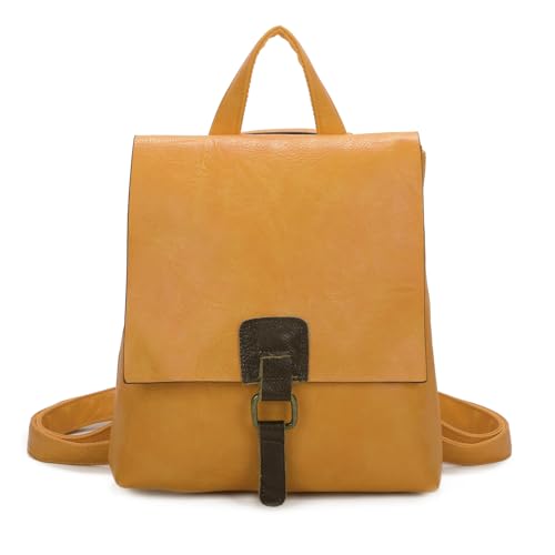 OBC Damen Rucksack Tasche Crossbody Handtasche Messenger Schultertasche Umhängetasche Shopper Vintage Kuriertasche Überschlagtasche Leder Optik Gelb von ITALYSHOP24