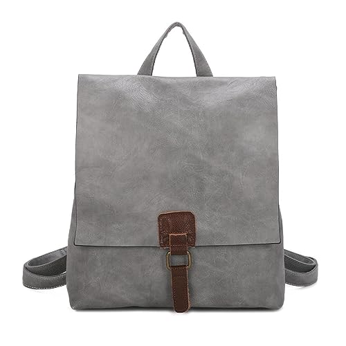 OBC Damen Rucksack Tasche Crossbody Handtasche Messenger Schultertasche Umhängetasche Shopper Vintage Kuriertasche Überschlagtasche Leder Optik Grau 32x33x10 cm von ITALYSHOP24