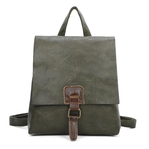 OBC Damen Rucksack Tasche Crossbody Handtasche Messenger Schultertasche Umhängetasche Shopper Vintage Kuriertasche Überschlagtasche Leder Optik Olivgrün von ITALYSHOP24