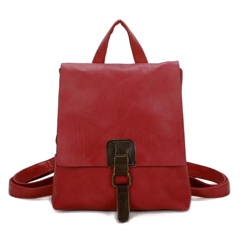 OBC Damen Rucksack Tasche Crossbody Handtasche Messenger Schultertasche Umhängetasche Shopper Vintage Kuriertasche Überschlagtasche Leder Optik Rot von ITALYSHOP24