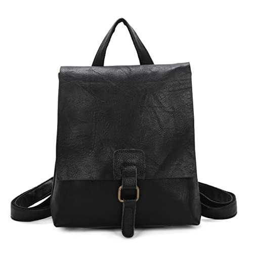 OBC Damen Rucksack Tasche Crossbody Handtasche Messenger Schultertasche Umhängetasche Shopper Vintage Kuriertasche Überschlagtasche Leder Optik Schwarz von ITALYSHOP24