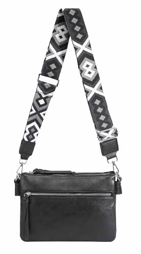 ITALYSHOP24 OBC Damen Tasche BodyBag Crossover Brusttasche Schultertasche Crossbody Brieftasche Smartphone Geldtasche Umhängetasche Messenger Handtasche Clutch Schwarz von ITALYSHOP24