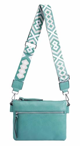 ITALYSHOP24 OBC Damen Tasche BodyBag Crossover Brusttasche Schultertasche Crossbody Brieftasche Smartphone Geldtasche Umhängetasche Messenger Handtasche Clutch Türkis von ITALYSHOP24