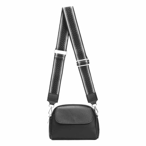 ITALYSHOP24 Damen Tasche Bodybag Schultertasche Crossbody Handytasche Crossover Kunstleder Umhängetasche Handtasche Reise Metallic Schwarz von ITALYSHOP24