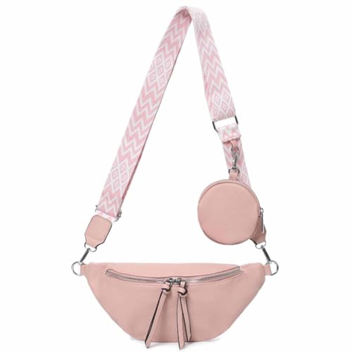 OBC Damen Tasche Brusttasche Crossbody Umhängetasche Handytasche Hüfttasche Cross-Over Bodybag Schultertasche Bauchtasche Gürteltasche Messenger-Tasche Leder Optik Rosa von ITALYSHOP24